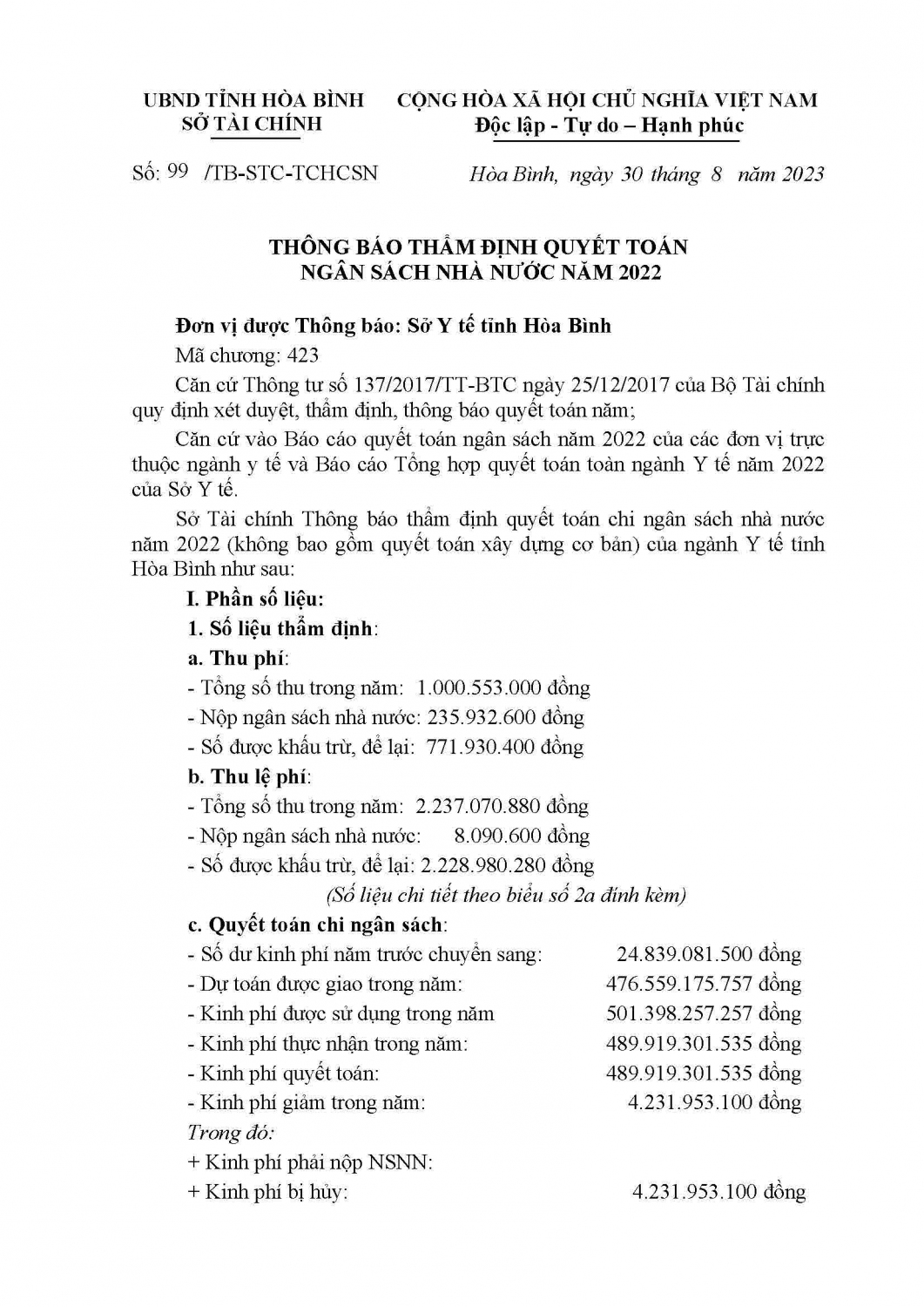 Thongbao 99 TB STC Thong bao QT2022nganhyte signed final Page 1